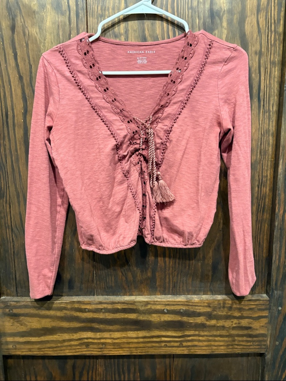 American Eagle Outfitters Mauve Lace-Up Long Sleeve Top